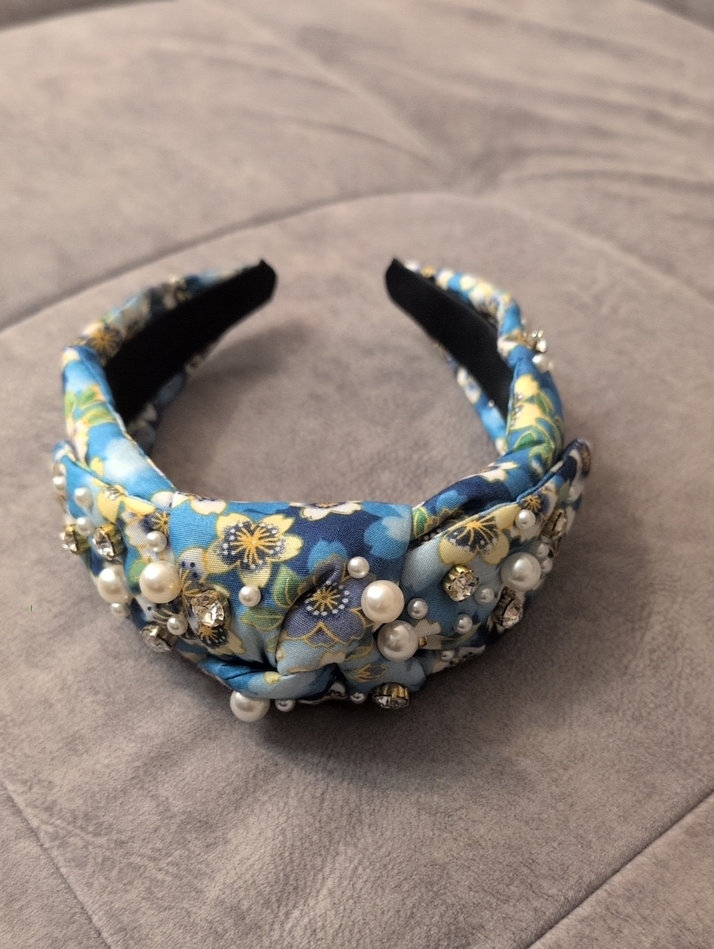 Embellished Blue Floral Pearl Headband